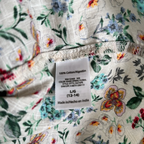 Time and Tru Floral Cotton Blouse Elbow Flounce Sleeves L - Picture 6 of 6